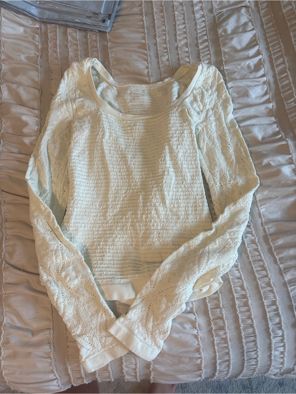 Free People Ivory Openwork Knit Long Sleeve Tee